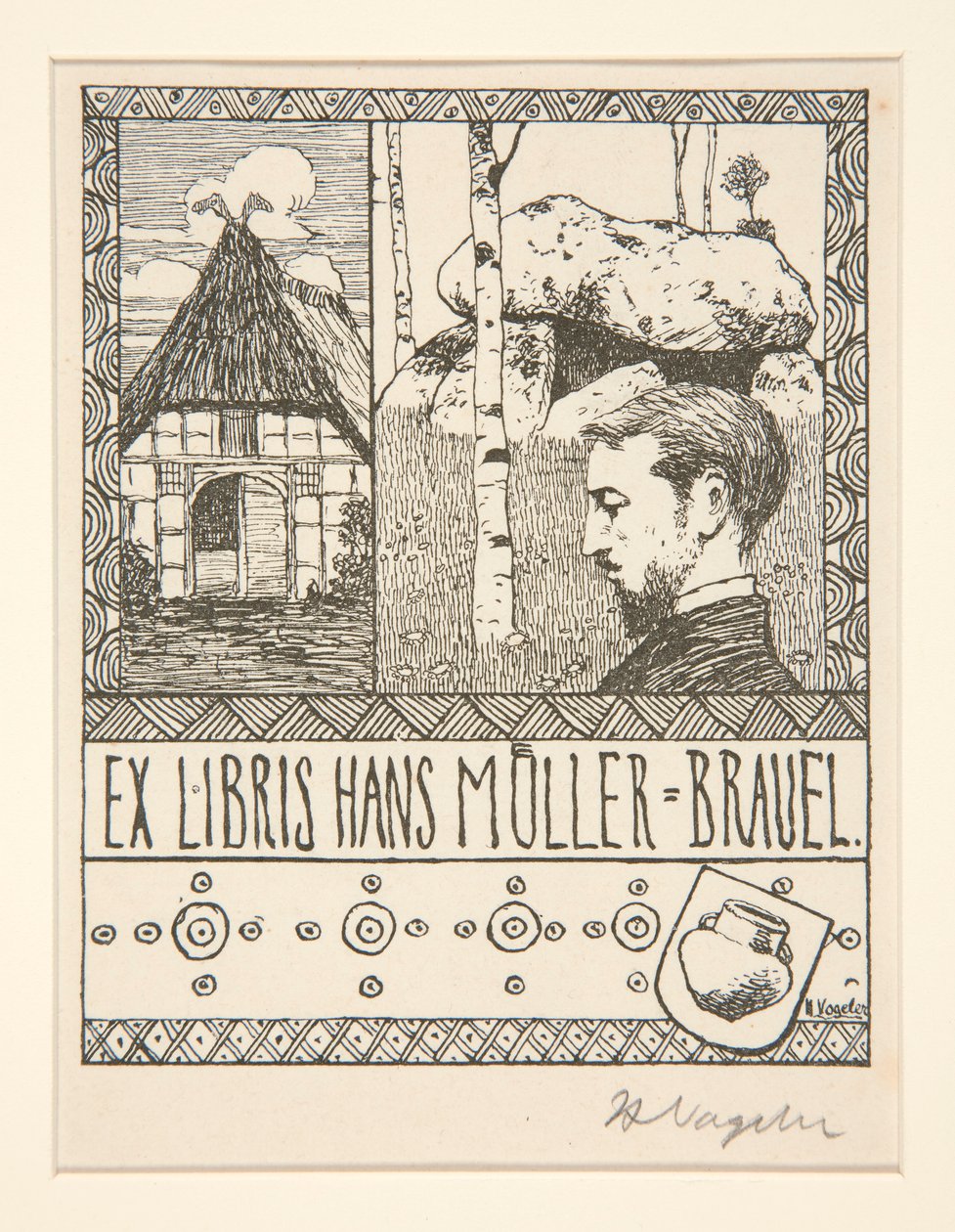 ブックプレート: Ex Libris Hans Mueller-Blauel 作： ハインリヒ・フォーゲラー