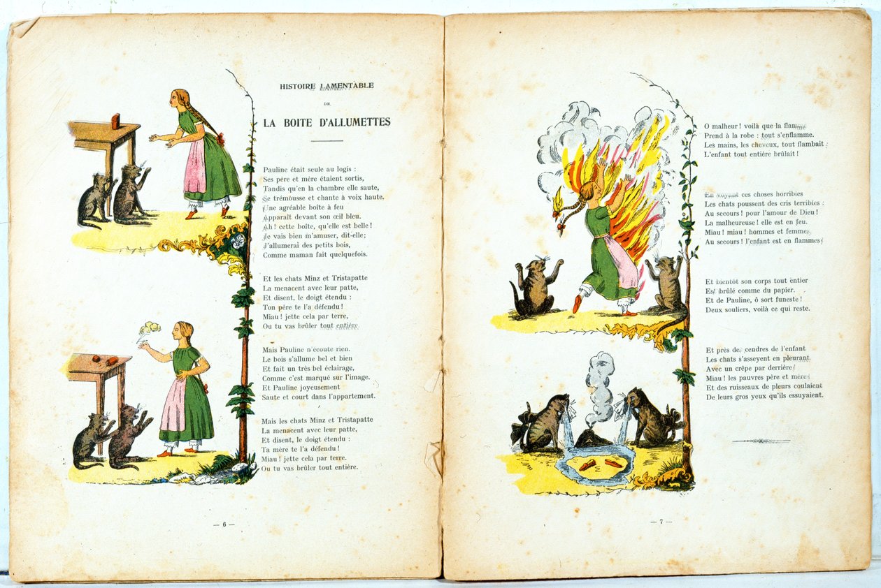 Lhistoire Lamentable de la Boite dallumettes、illustration by the French translation of Hoffmanns Struwwelpeter made by Trim（Louis Gustave Ratisbonne、1827-1900）、c.1850 作： ハインリッヒ・ホフマン