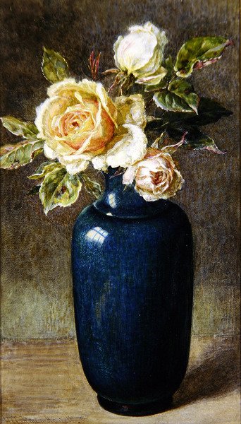 薔薇の花瓶（紙にガッシュと水彩画） 作： ヘレン・コーデリア・コールマン・エンジェル