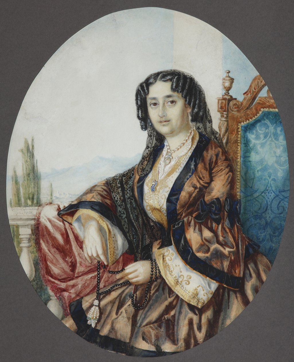 ニノ・アレクサンドロヴナ・グリボエドワ王女（旧姓チャフチャヴァゼ）の肖像、1856年 作： ヘレン・フランコニア