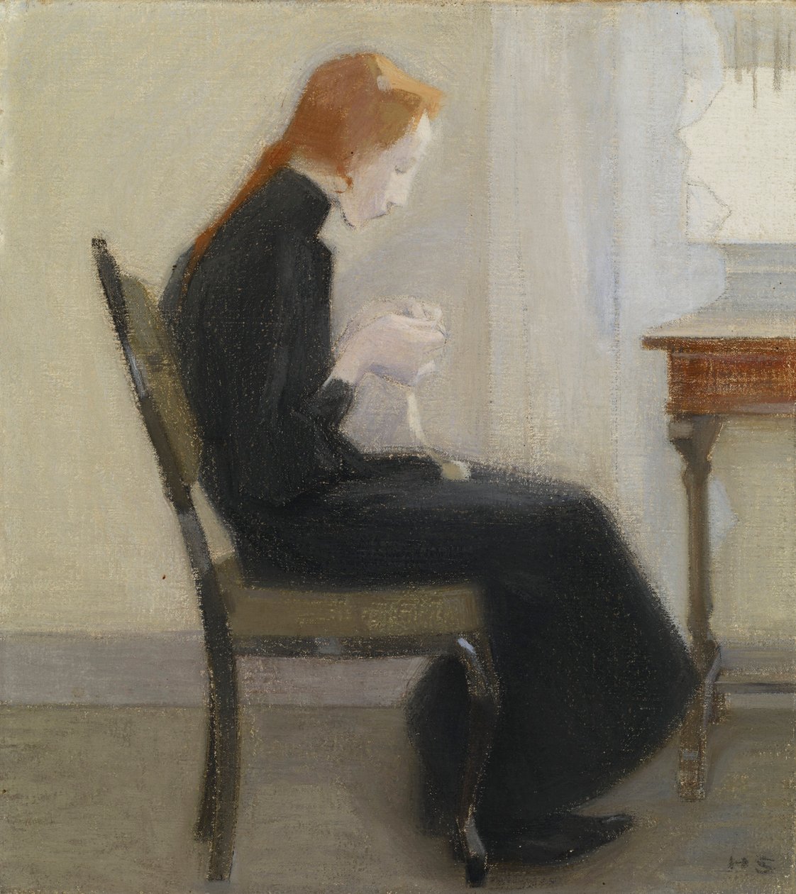 かぎ針編みの女の子 - かぎ針編みの女の子、Schjerfbeck、Helene (1862-1946) 作。 キャンバスに油彩 作： ヘレン・シャルフベック