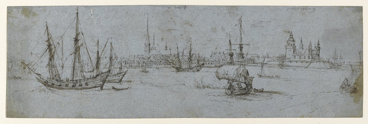 エルシノアとクロンボー城の景色。帆走中の船の研究、1615-29 作： ヘンドリック・コーネリス。ブルーム