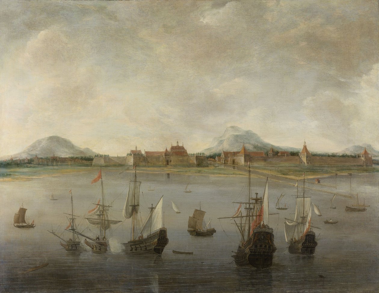 サラク、パンゲランゴ、ゲデの山脈が広がるバタビアの景色。 1640-76 作： ヘンドリック・ダベルズ