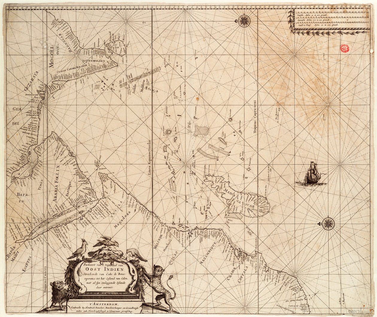 アフリカ、インド、スリランカの地図 1680年頃（版画） 作： ヘンドリック・ドンカー