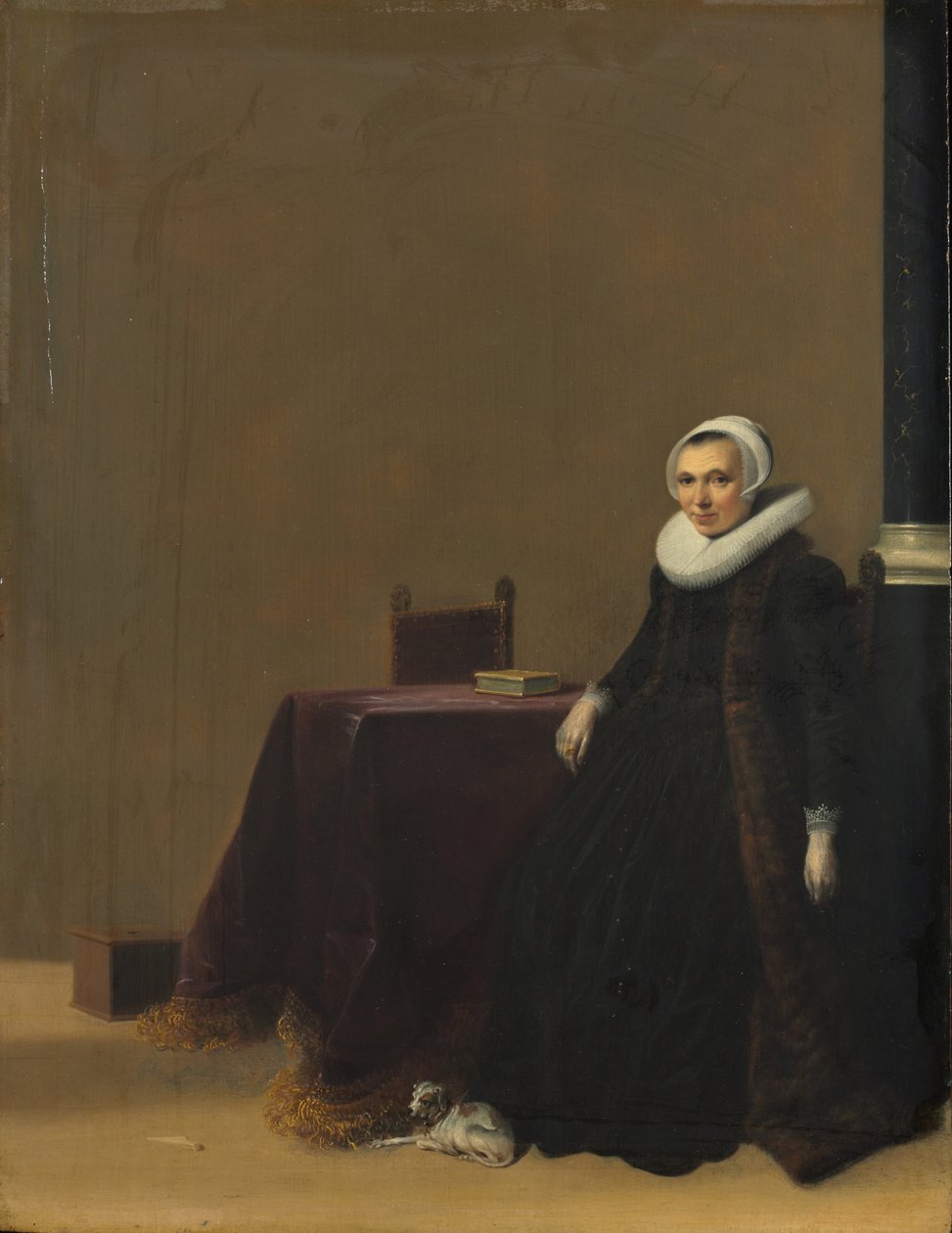 犬を持つ女性の肖像、c.1635 作： ヘンドリック・ゲリッツ・ポット