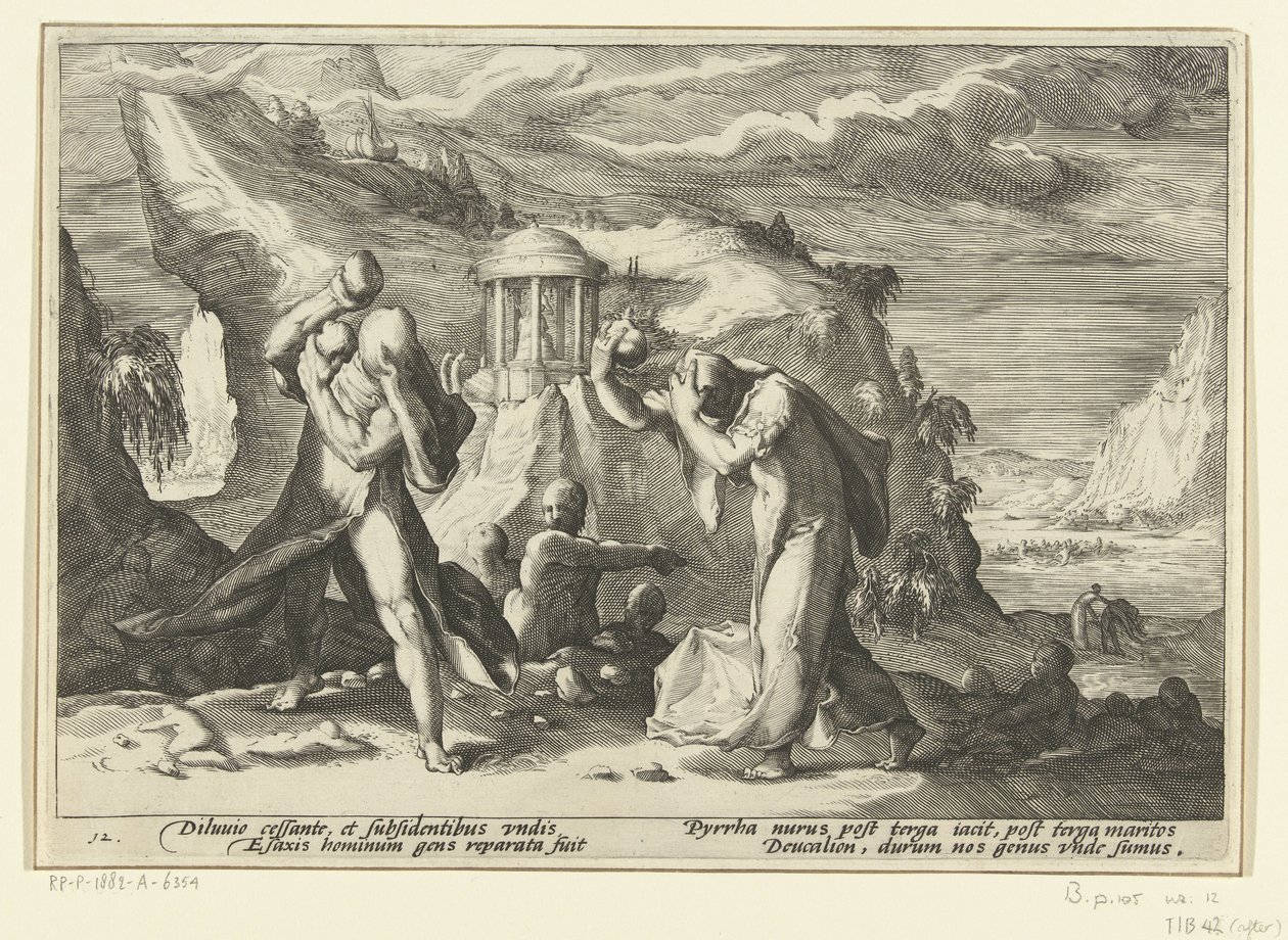 デウカリオンとピュラが新たな人類を生み出す Ovid