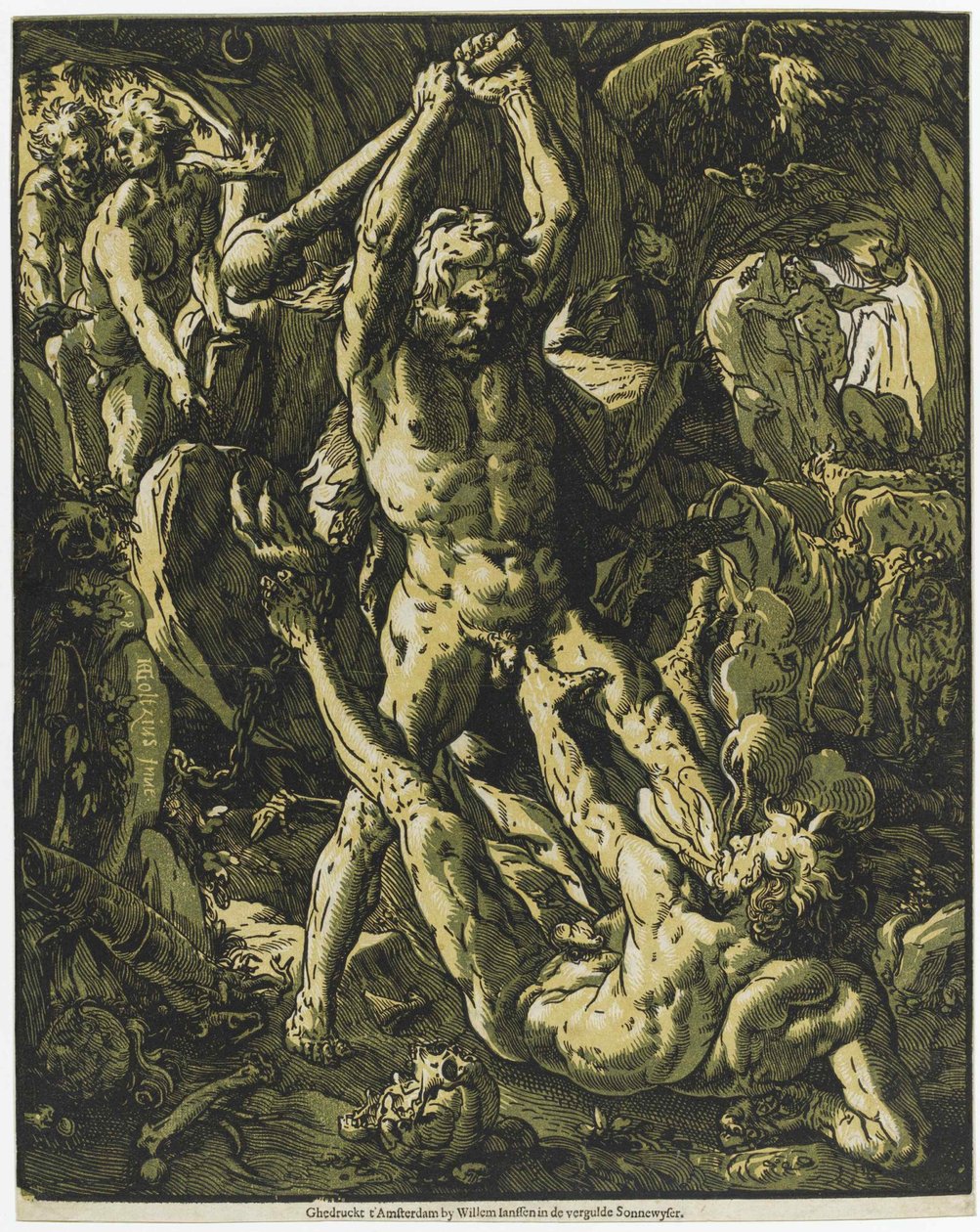 カクスを殺すヘラクレス、1588年。 作： ヘンドリック・ゴルツィウス