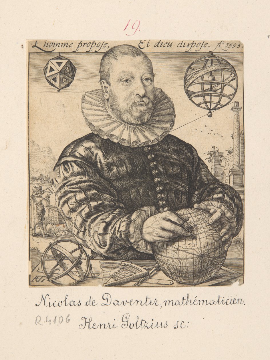 ニコラウス・ペトリ・ダヴェントリエンシス、実名クラース・ピーテルスゾーン・ファン・デーフェンテル、1540年頃-1602年頃 - 数学者、天文学者の肖像 作： ヘンドリック・ゴルツィウス