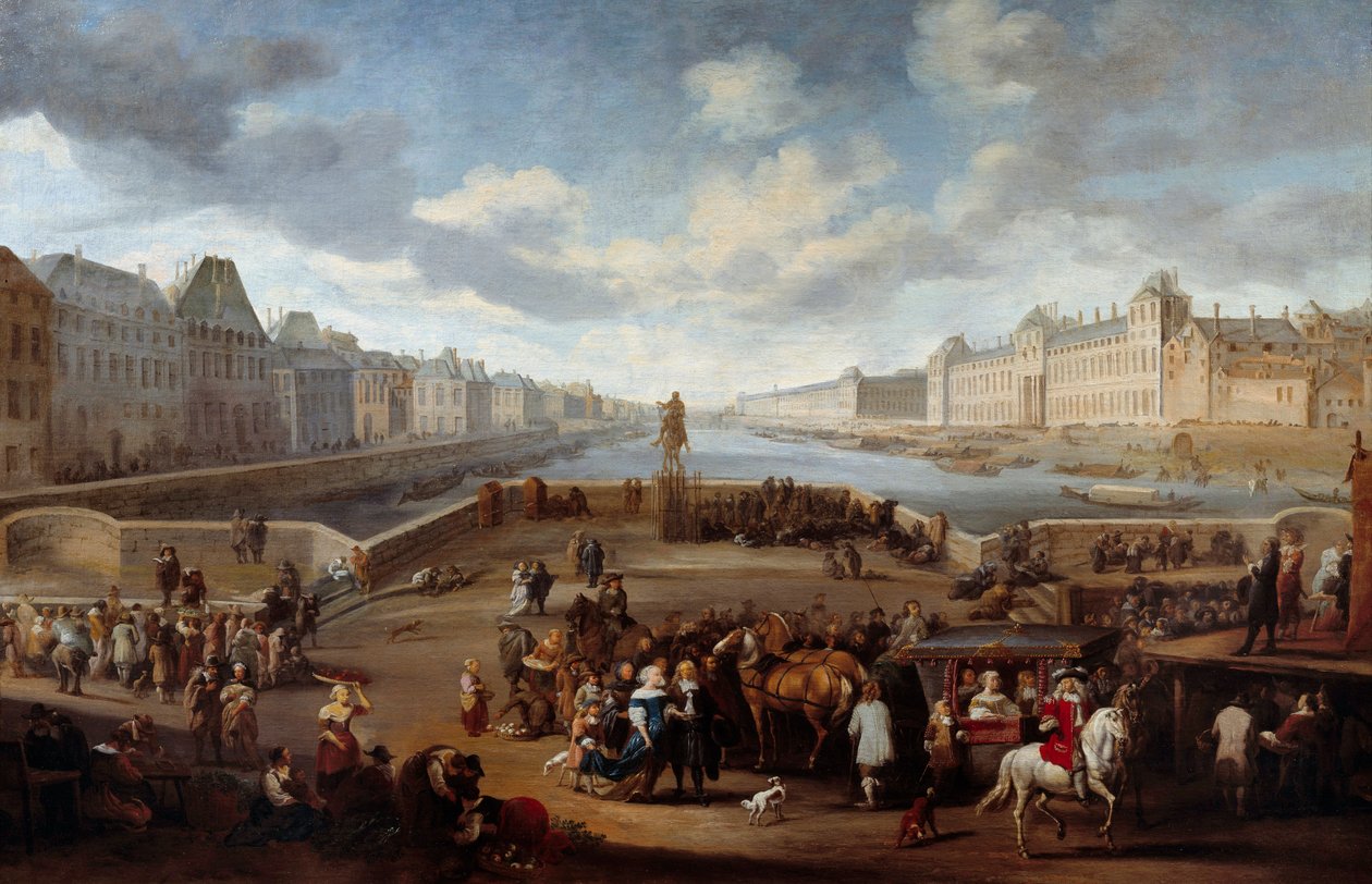 アンリ4世橋（Actuel Pont Neuf）から撮影されたルーヴル美術館のあるパリの風景。ヘンドリック・モマーズ（1623-1693）の絵 作： ヘンドリック・モマーズ
