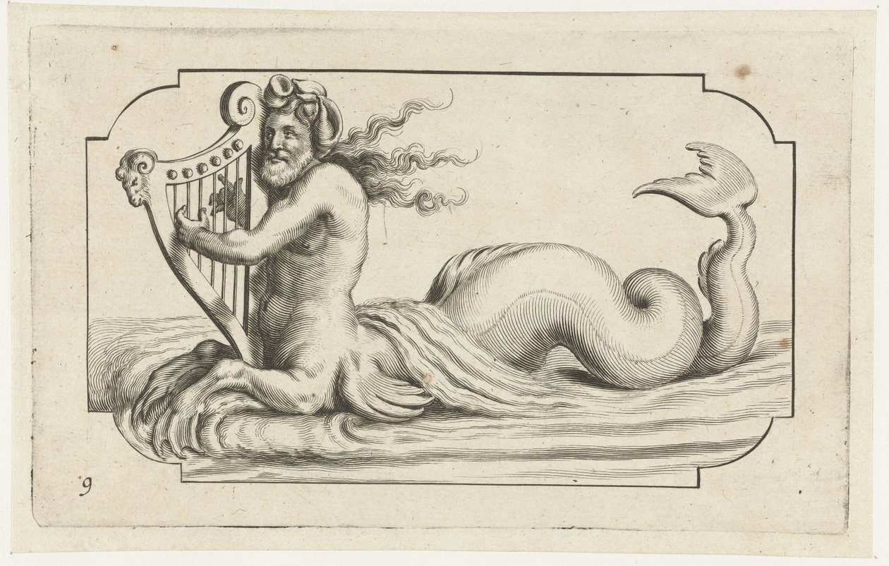 ハープを弾くトリトン Nouveau Livre des Dieux et Deeßes De la Marine Bouckje of Sea Gods and Goddesses (シリーズ タイトル) 作： ヘンドリック・デ・カイザー（I）