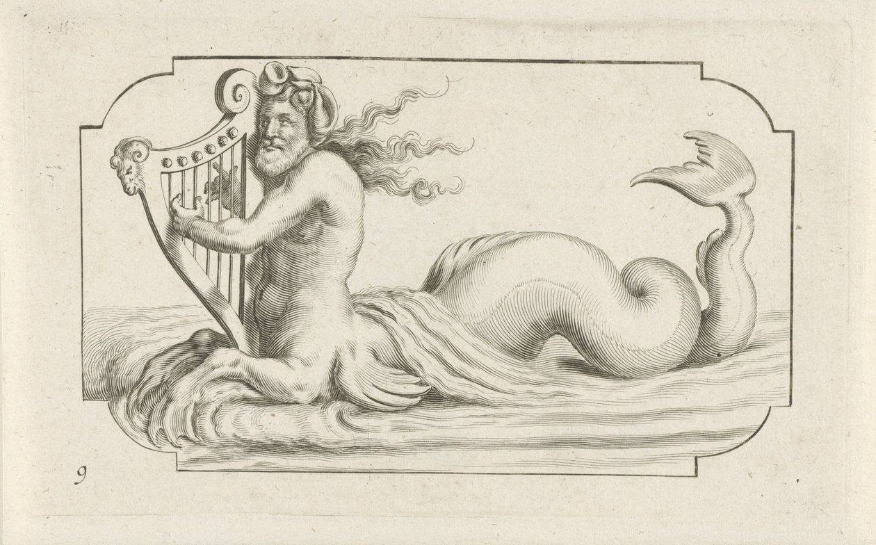 ハープを弾くトリトン Nouveau Livre des Dieux et Deeßes De la Marine Bouckje of Sea Gods and Goddesses (シリーズ タイトル) 作： ヘンドリック・デ・カイザー（I）