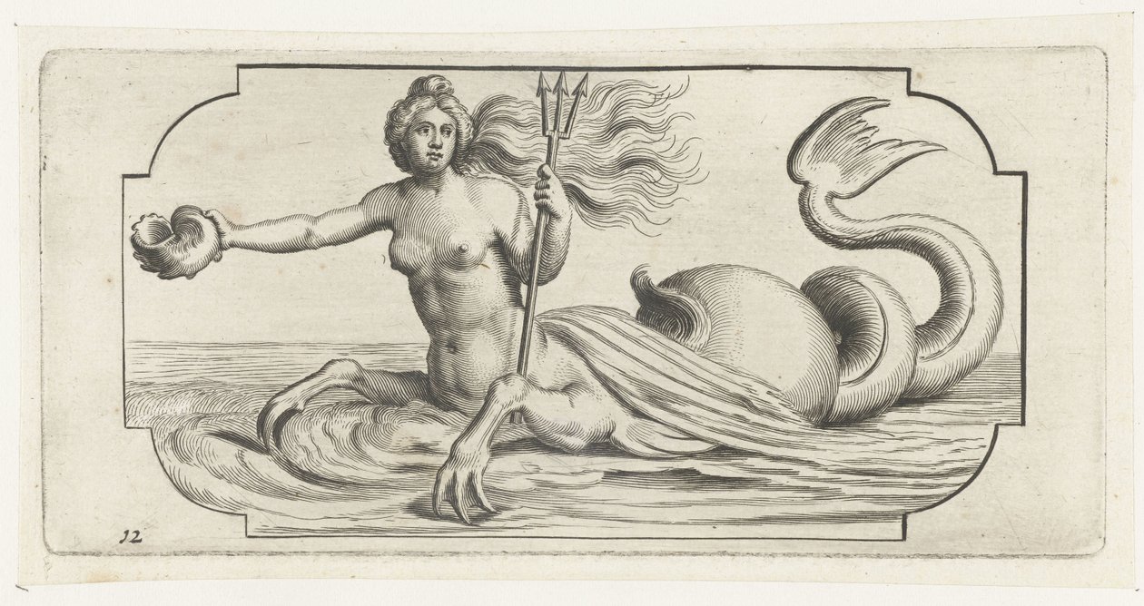 ネプチューンのトライデントを持つ女性像 Nouveau Livre des Dieux et Deeßes De la Marine Bouckje of Sea Gods and Goddesses (シリーズ タイトル) 作： ヘンドリック・デ・カイザー（I）
