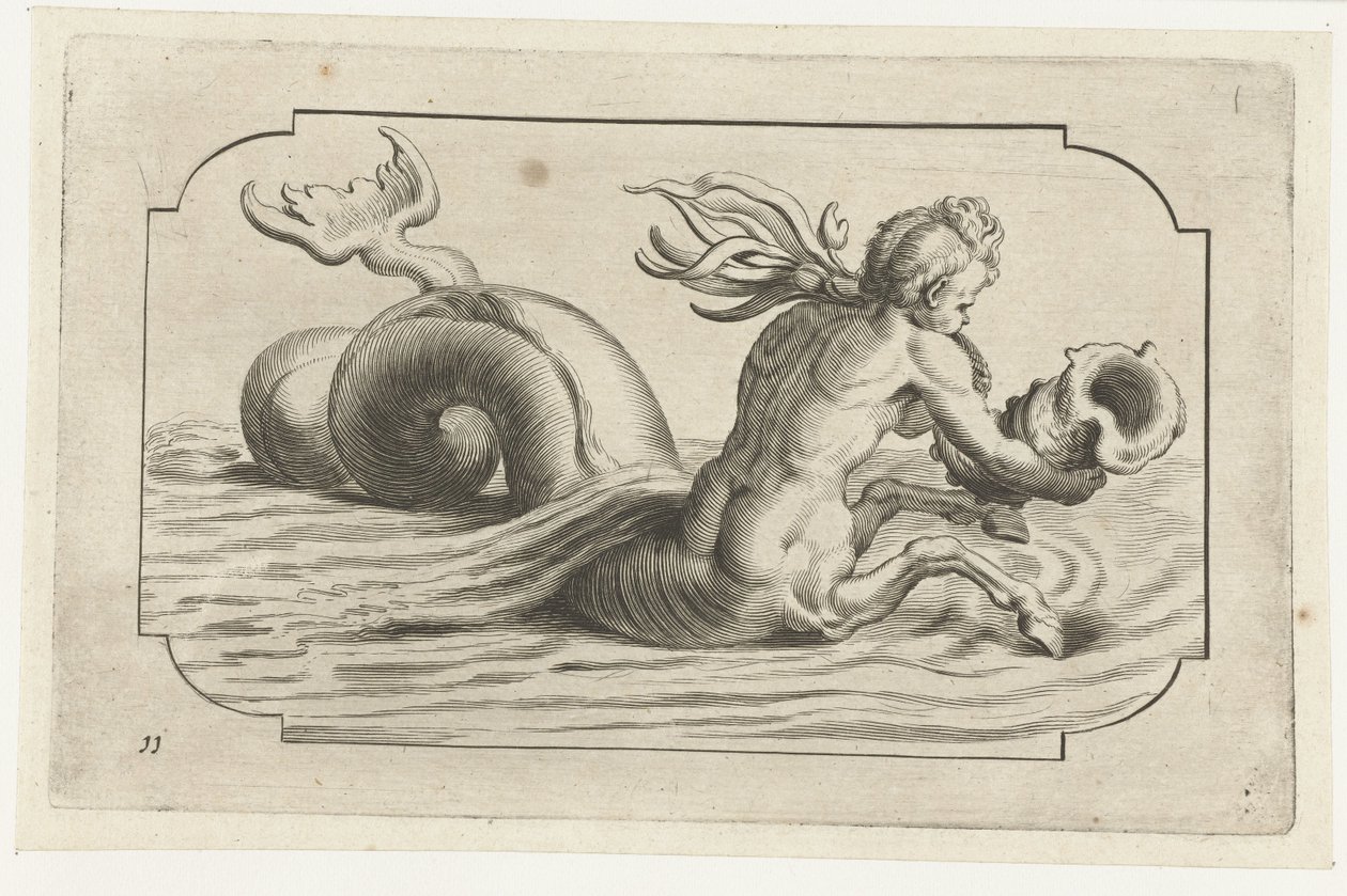 上半身がオスのタツノオトシゴ Nouveau Livre des Dieux et Deeßes De la Marine Bouckje of Sea Gods and Goddesses (シリーズ タイトル) 作： ヘンドリック・デ・カイザー（I）