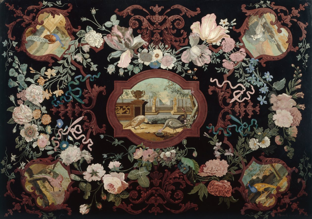 スカゴリアテーブルトップ、1715（塗装済み木材） 作： ヘンドリックブッシュ