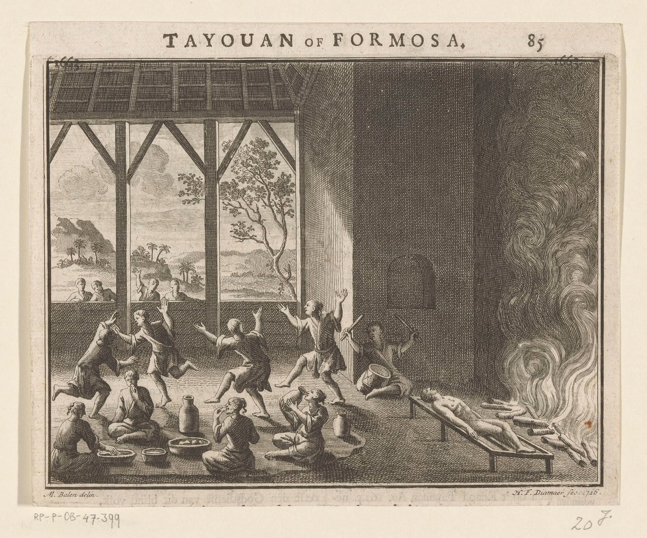 フォルモサの住民の埋葬儀式の一部 フォルモサのタヨウアン (オブジェクトのタイトル) 作： Hendrik Frans Diamaer