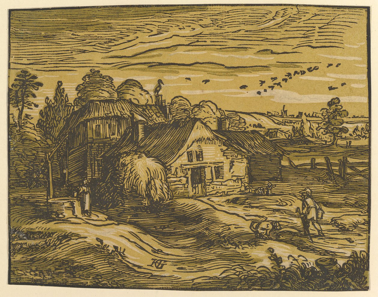 コテージのある風景、ca。 1597-98。 作： ヘンドリック・ゴルツィウス