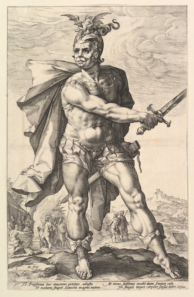 Scaevola、シリーズ「ローマの英雄」、1586年。 作： ヘンドリック・ゴルツィウス