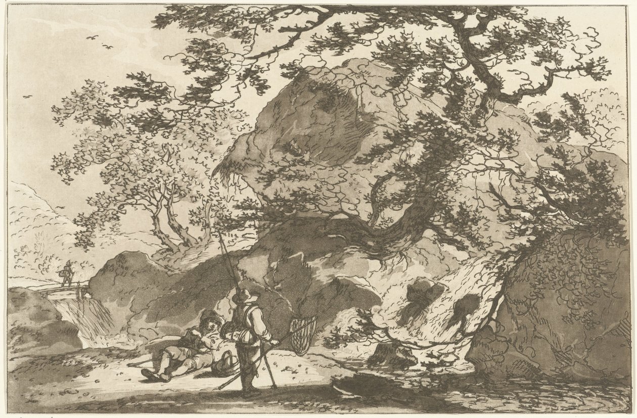 Landschap met een visser en eenrustende man 風景画を学ぶ人のために計算された12のデザイン（連載タイトル） 作： ヘンドリック・マイヤー