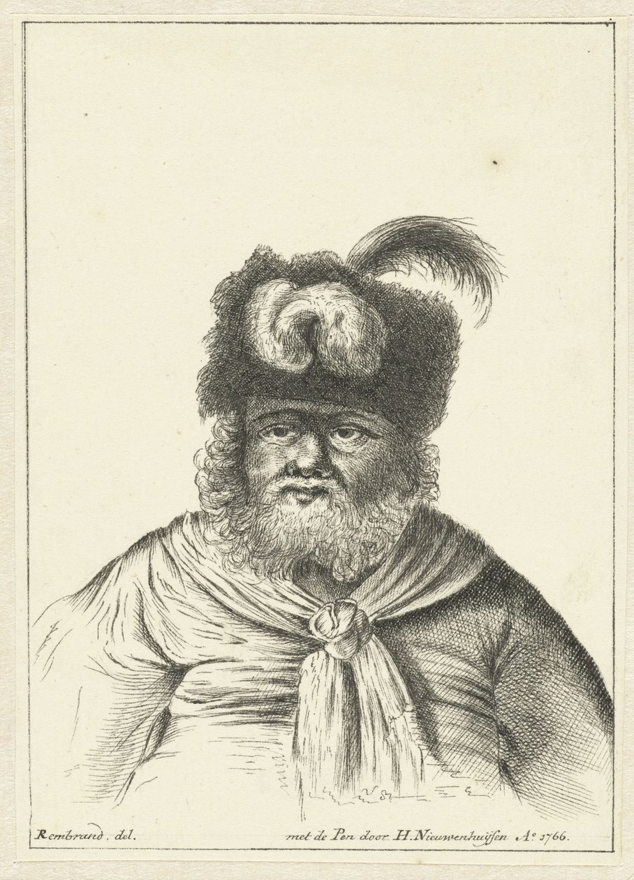 毛皮の帽子をかぶった着席の男性 作： Hendrik Nieuwenhuysen