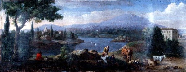 イタリア式風景画「牛飼いたちの休息 作： ヘンドリック・ヴァン（スタジオ）リント