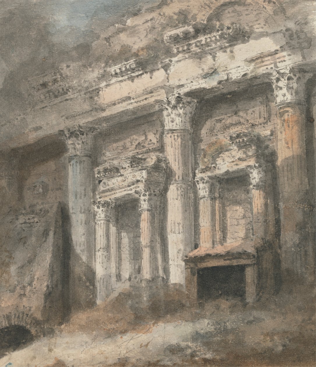 Fachada do Templo Romano Arruinado (?) Com Colunas e Porta 作： 第4代エイルズフォード伯爵ヘニージ・フィンチ