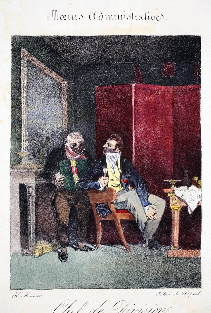 部長、Henri Monnierによる「管理マナー、自然の後に描かれた」のイラスト、パブDelpechによってリトグラフ。パリ、1828年頃（手塗りのリト） 作： アンリ・ボナベンチャー・モニエ