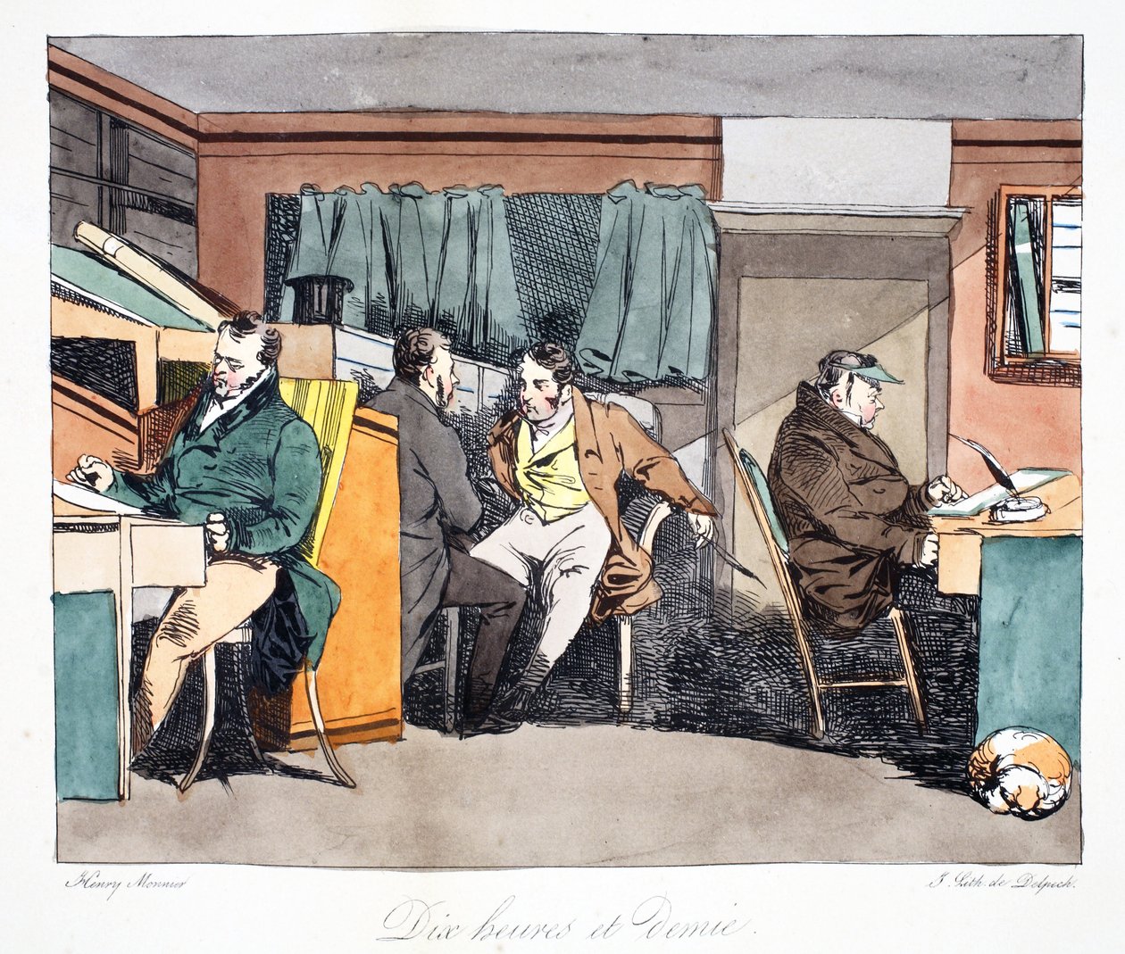 10時半、Henri Monnierによる「管理マナー、自然の後に描かれた」からのイラスト、パブDelpechによってリトグラフ。パリ、1828年頃（手塗りのリト） 作： アンリ・ボナベンチャー・モニエ