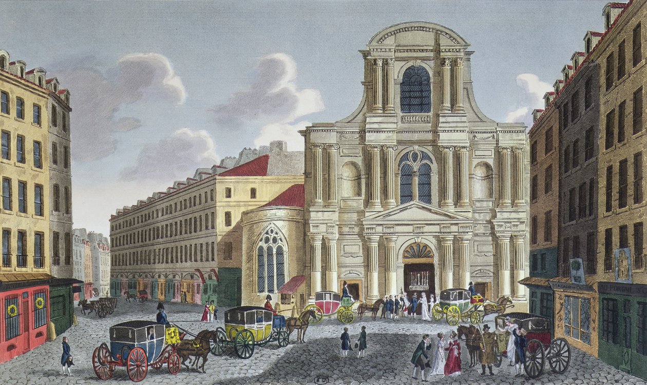 聖ジェルヴェ教会のポーチ、c.1815-20（カラー彫刻） 作： アンリクルボアジェ-ヴォイシン