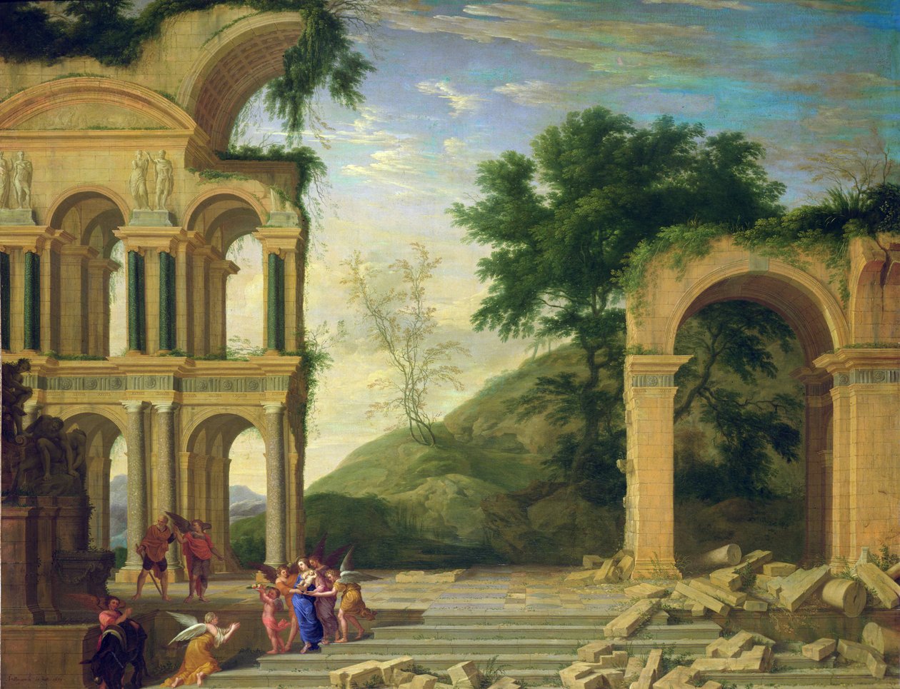 残りのエジプトへの飛行中の風景、1671年 作： アンリ・モペルシュ