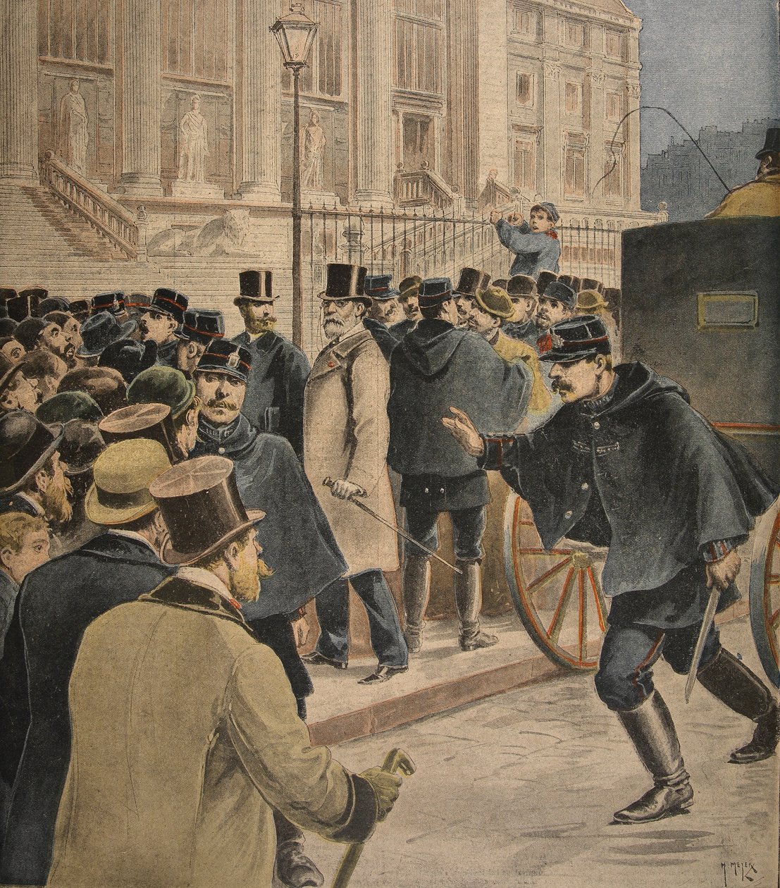 裁判所の外のエミールゾラ、「Le Petit Journal：Supplement illustre」のイラスト、1898年2月20日 作： アンリマイヤー
