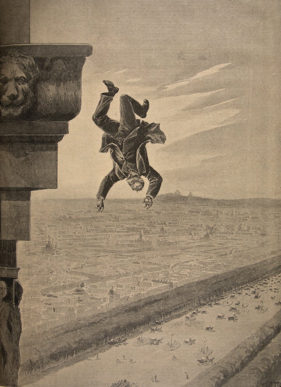 凱旋門での自殺、「Le Petit Journal：Supplement illustre」のイラスト、1898年5月8日 作： アンリマイヤー