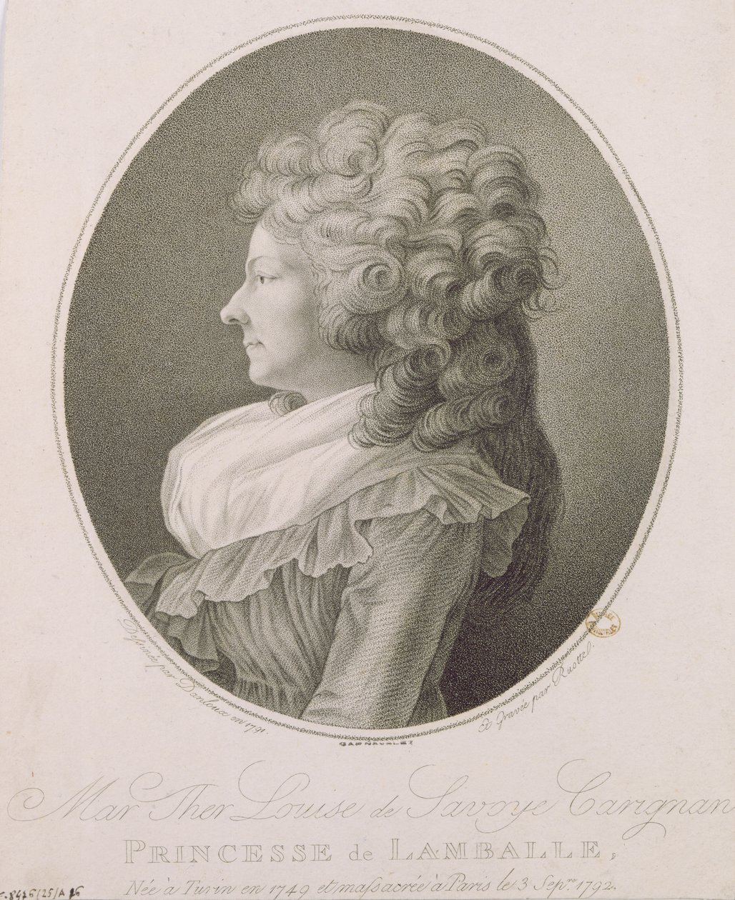 マリーテレーズルイーズドサヴォワカリニャン（1749-92）ランバル王女、1791 作： アンリ・ピエール・ダンルー