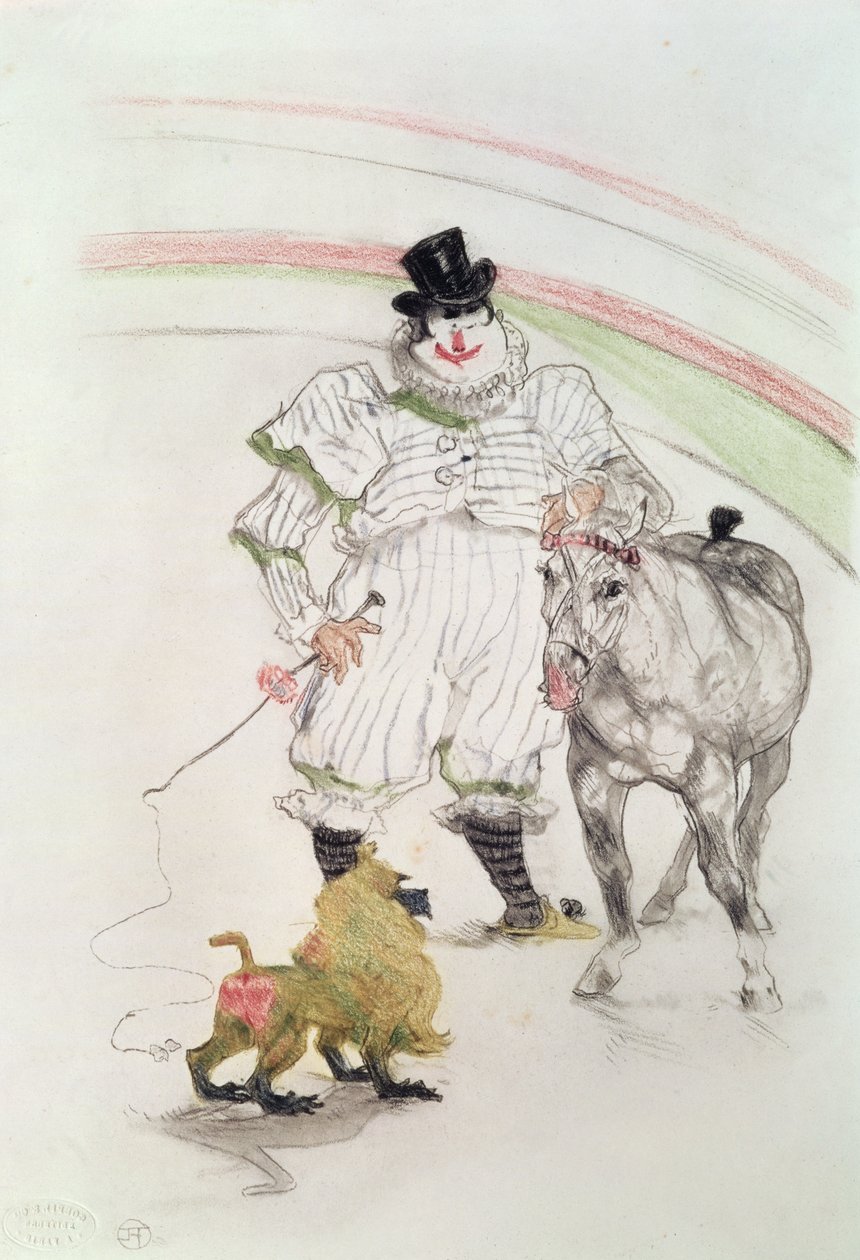 サーカスで：馬と猿の演奏、1899（チョーク、クレヨン、グラファイト） 作： アンリ・ド・トゥールーズ・ロートレック