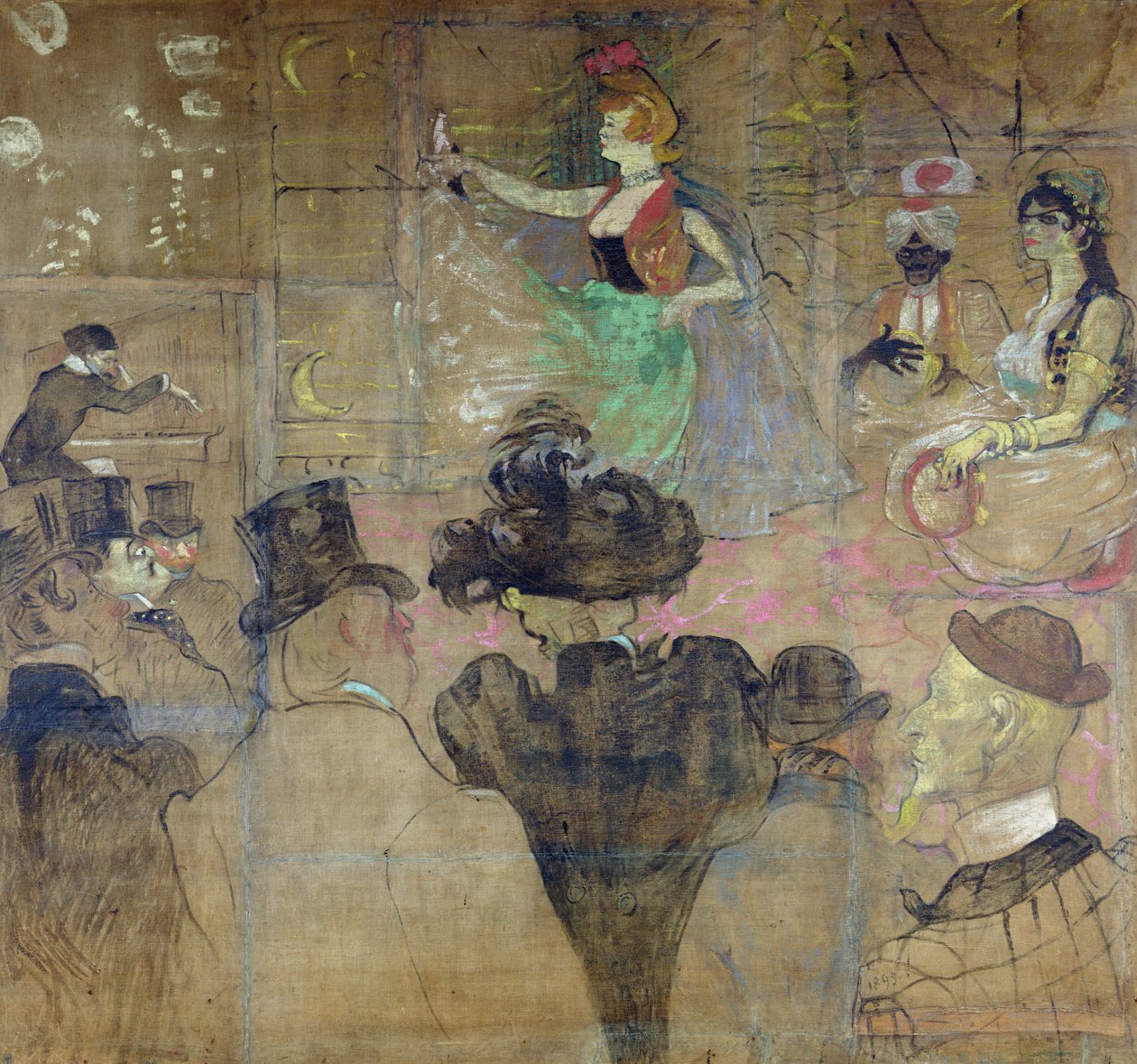 ムーランルージュで踊る：La Goulue、1895 作： アンリ・ド・トゥールーズ・ロートレック