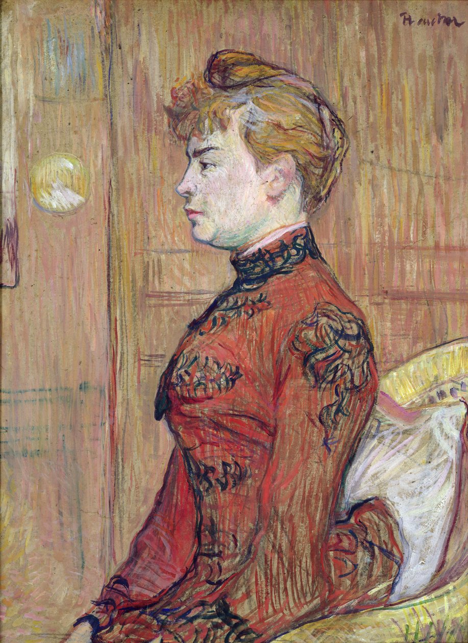 横顔の女性の肖像研究、1890年（段ボールにパステルとガッシュ） 作： アンリ・ド・トゥールーズ・ロートレック