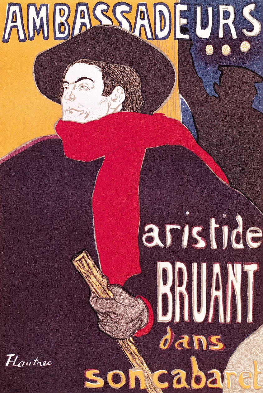 1892年にアンバサダーでキャバレーに出演したアリスティド・ブラント（1851-1925）のポスター 作： アンリ・ド・トゥールーズ・ロートレック