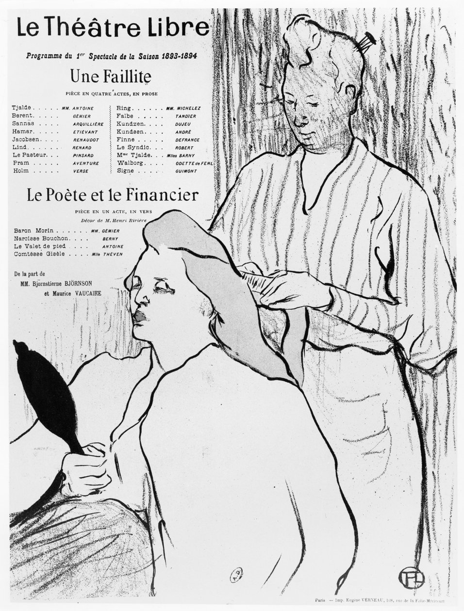 演劇「Une Faillite」と「Le Poete et le Financier」を宣伝するポスター、1893〜94年 作： アンリ・ド・トゥールーズ・ロートレック