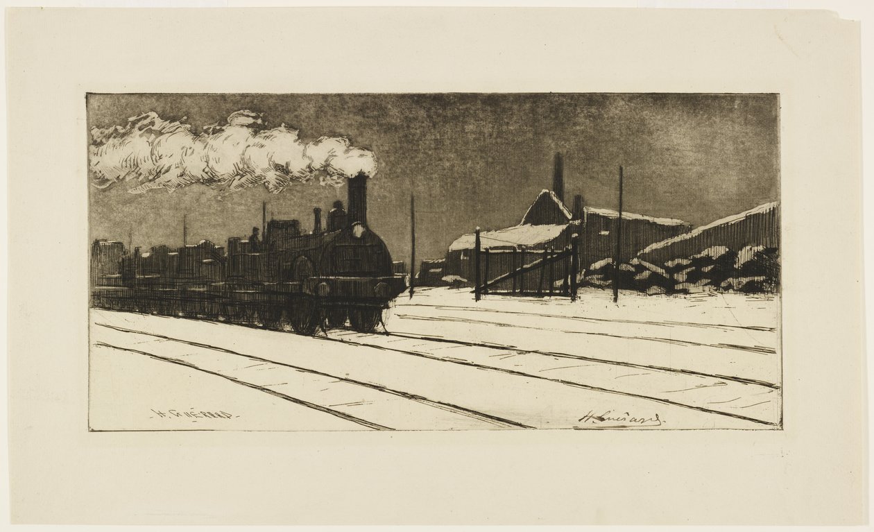 機関車、雪の効果、1888年頃（エッチングとアクアチント） 作： アンリ・チャールズ・ゲラード