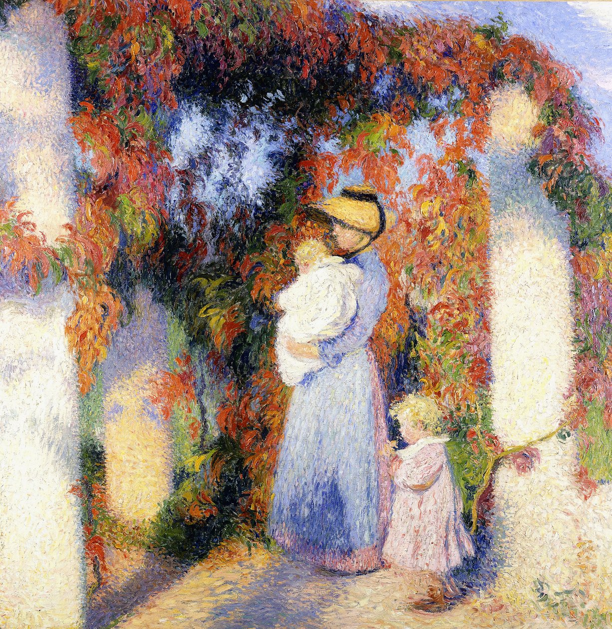 Mulher com dois filhos sob a pérgula principal em Marquayrol, c.1900 (óleo sobre tela) 作： アンリ・シャルル・マンギン