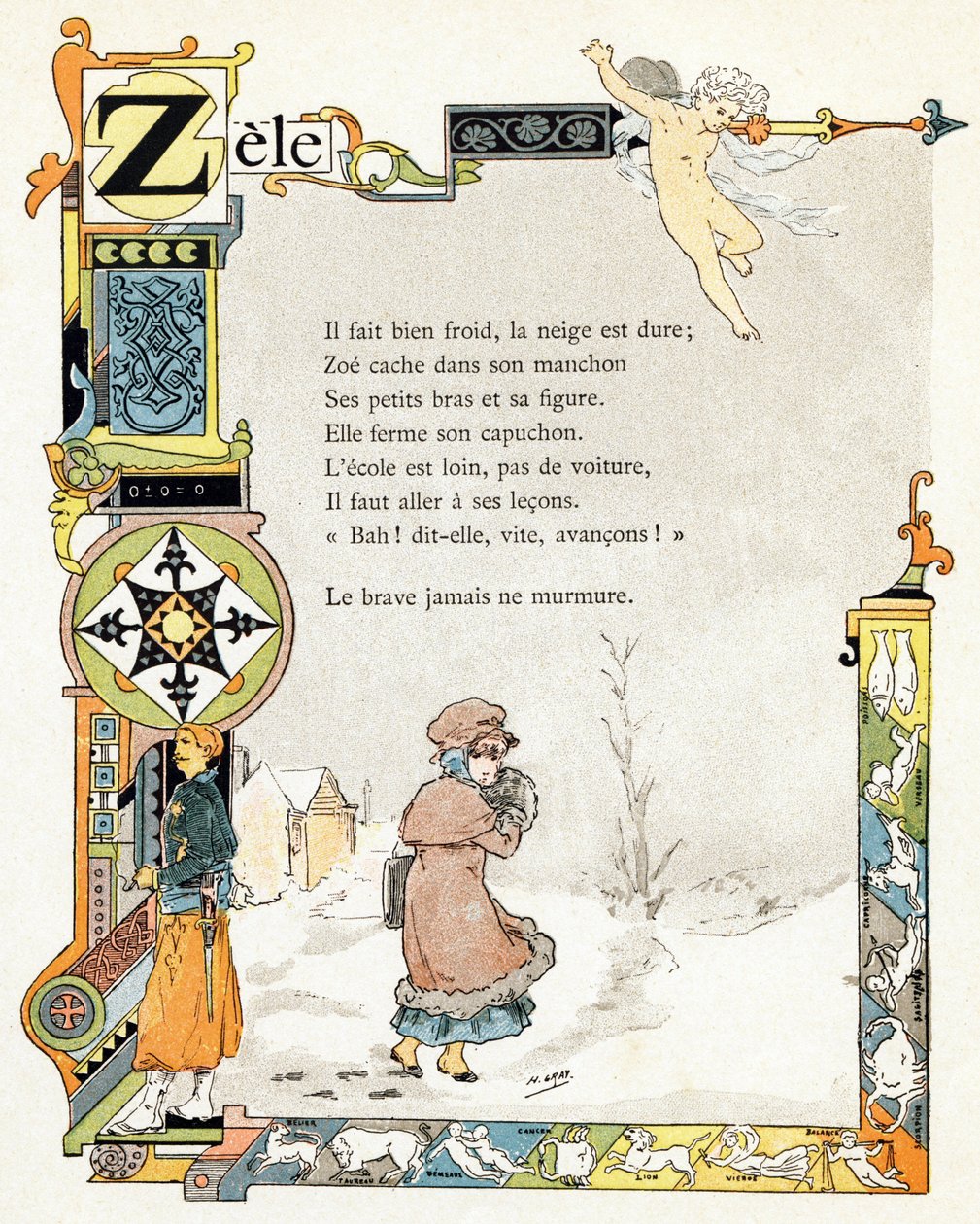 Alphabet of good example "のイラスト、1890年頃（エングレーヴィング） 作： アンリ (1858 1924) グレー