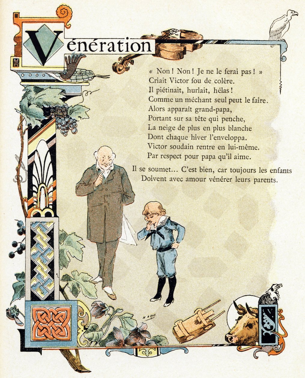 Alphabet of good example "のイラスト、1890年頃（エングレーヴィング） 作： アンリ (1858 1924) グレー
