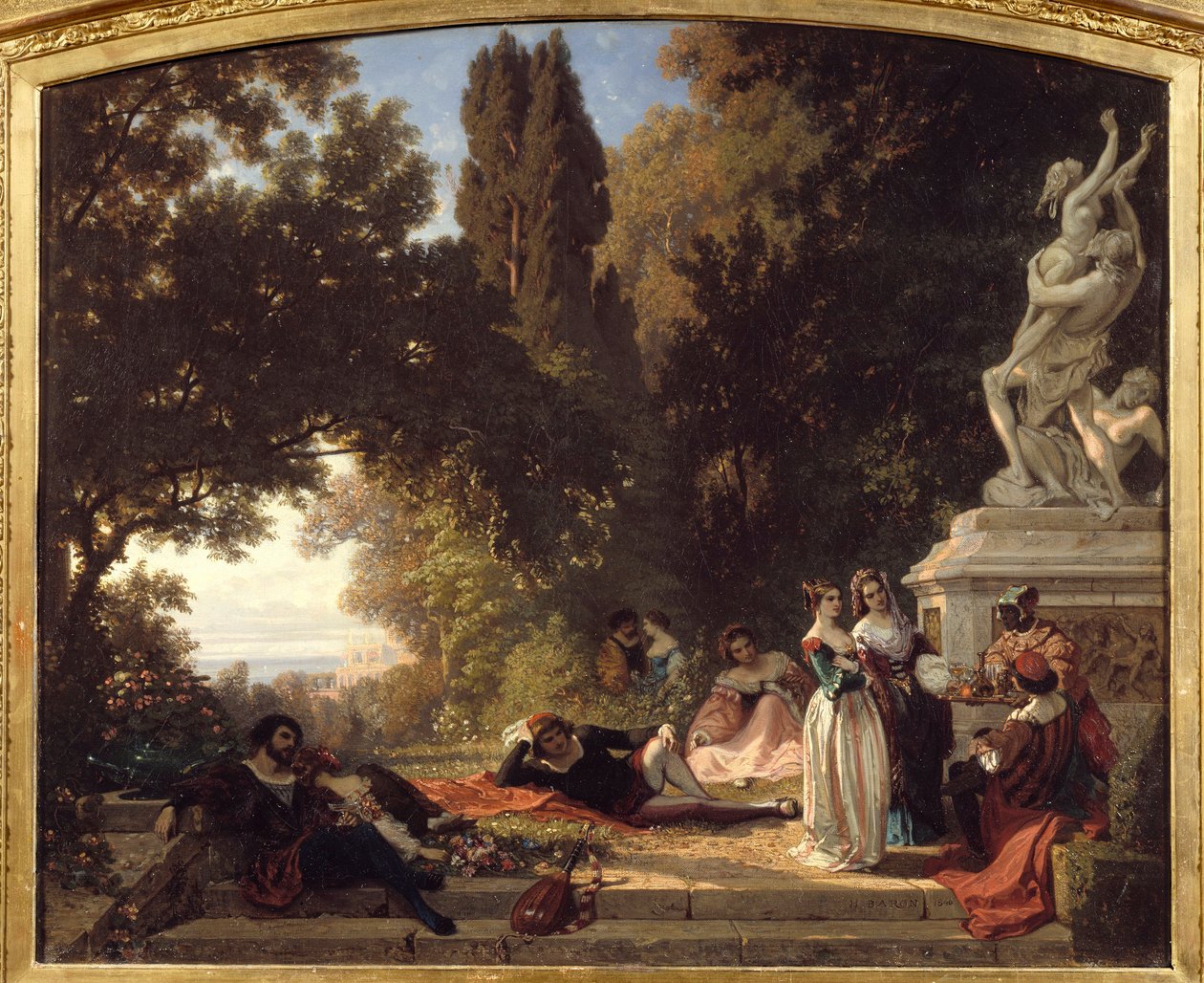 イタリアの夏の夜。アンリ・バロン（1816-1885）の絵画 作： アンリ・バロン