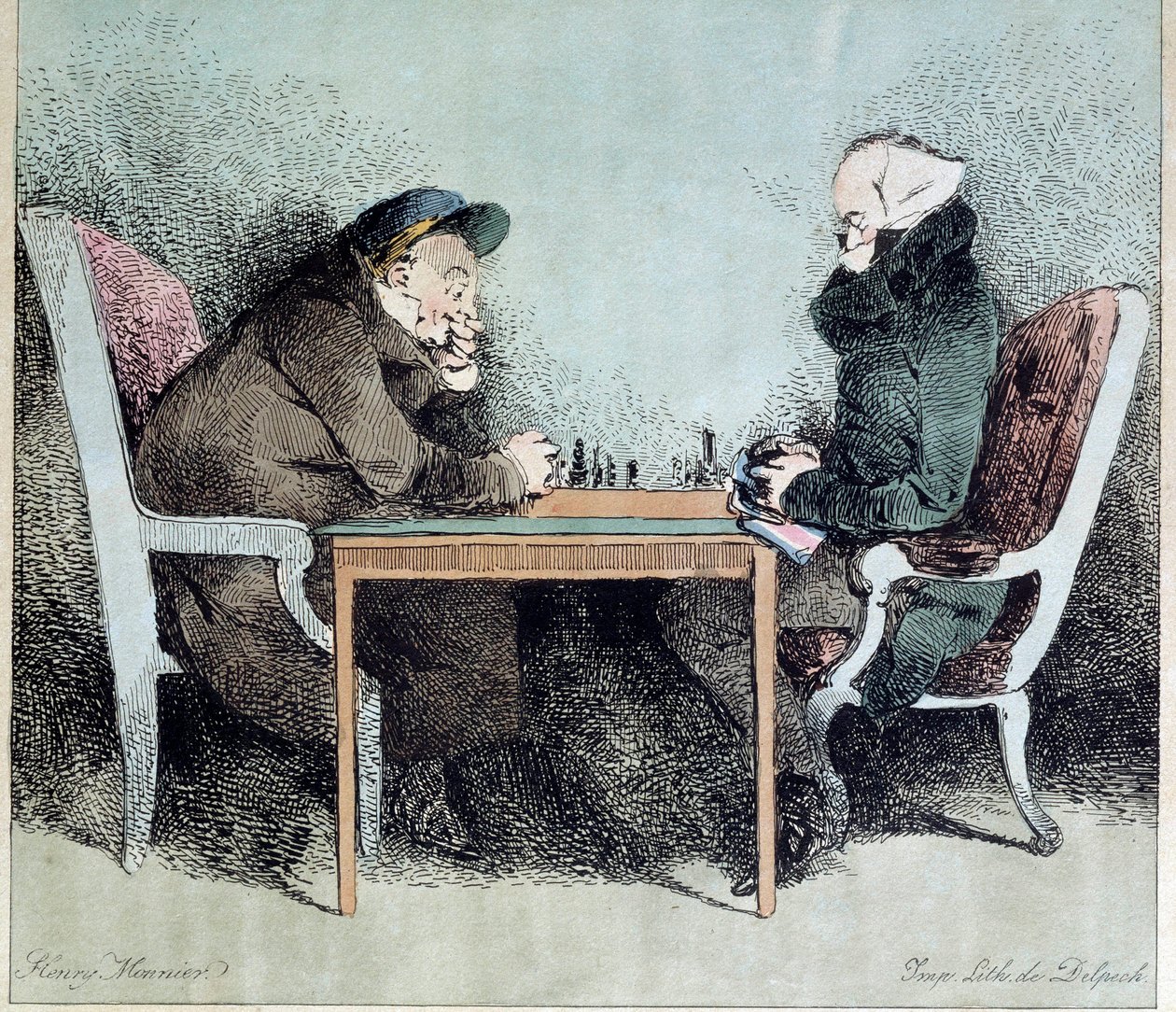 ヘンリー・モニエ（1805-1877）のチェスプレイヤーの版画 作： アンリ・ボナベンチャー・モニエ