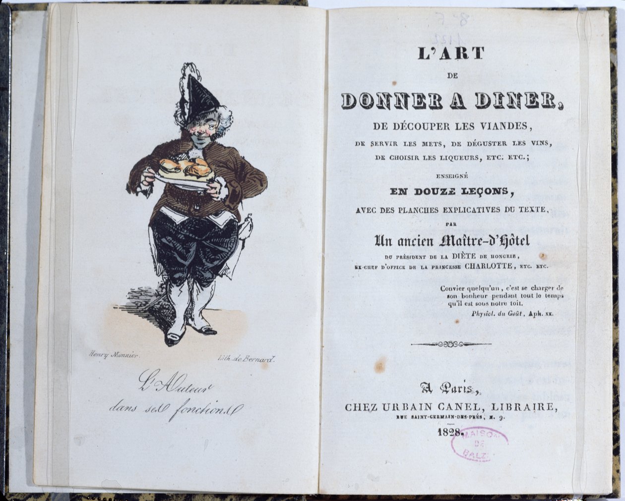 オノレドゥバルザック（1799-1850）、1828年に出版された本「L&39;Art de Donner A Diner」の口絵 作： アンリ・ボナベンチャー・モニエ