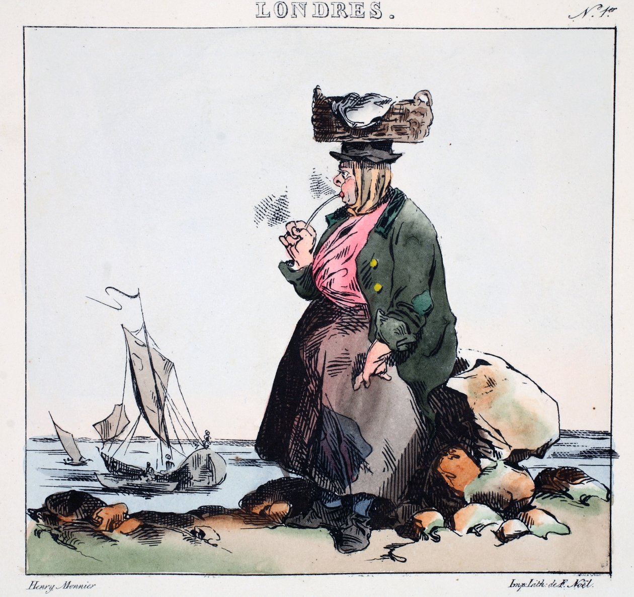 Nimphe de la Camise、Henri Monnierによる &39;London&39;のイラスト、パブ。パリ、1828年頃（手塗りのリト） 作： アンリ・ボナベンチャー・モニエ