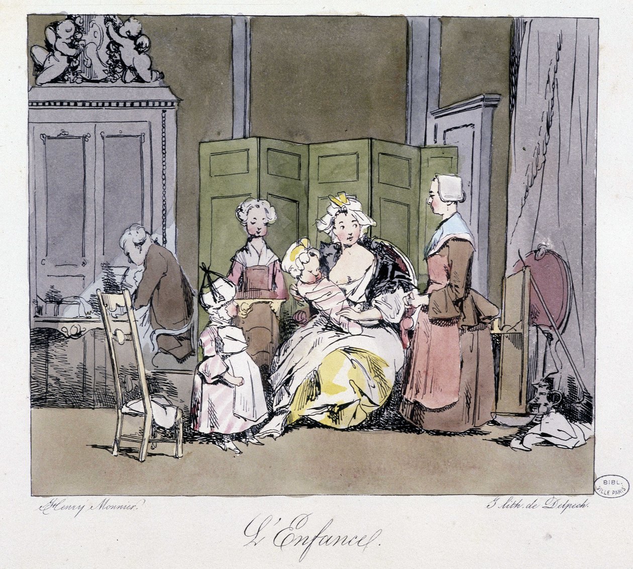 18世紀貴族の看護婦、召使、赤ん坊、子供-アンリ・モニエ著「Jadis et aujourd