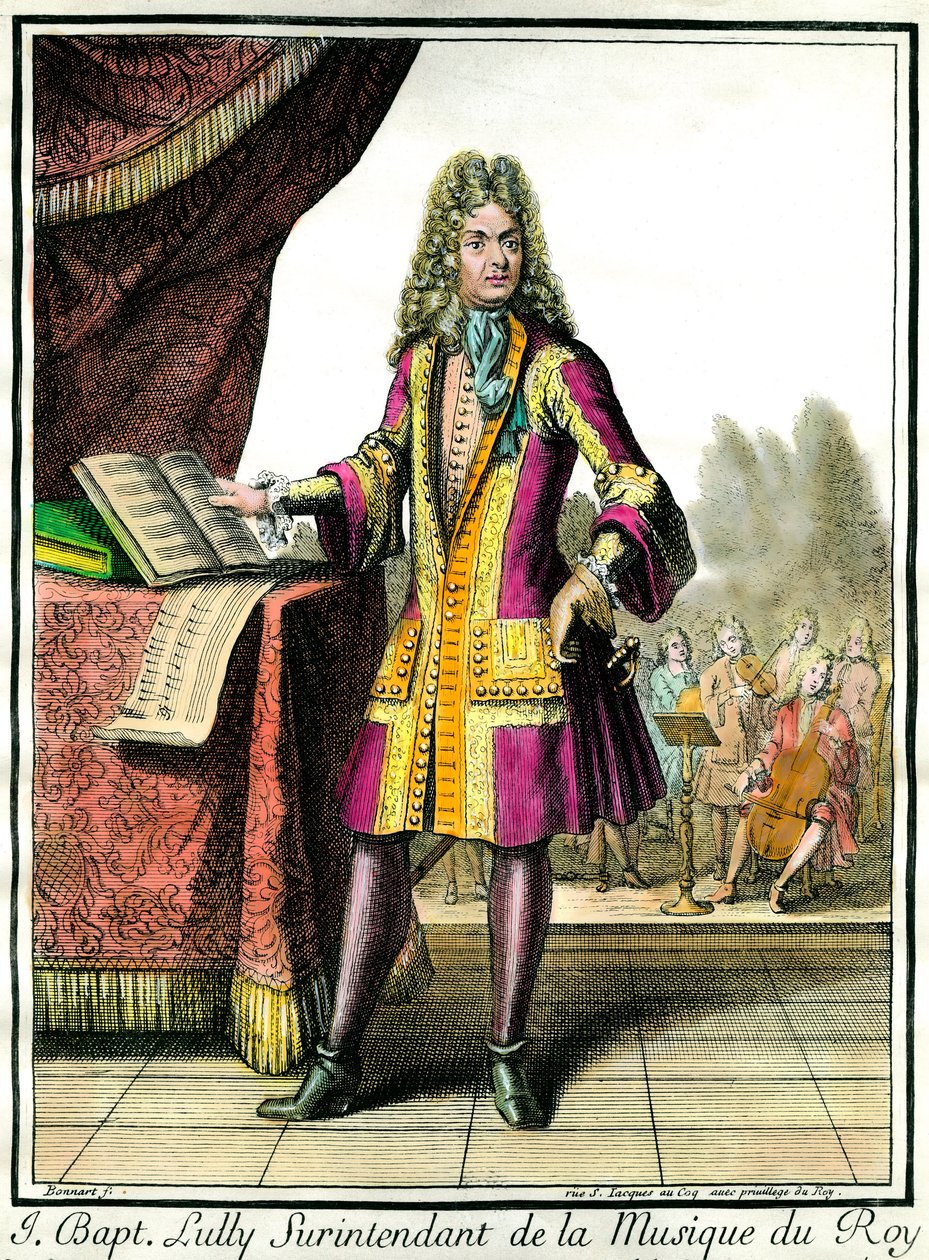 ジャン・バティスト・リュリ（ジョヴァンニ・バッティスタ・リュリ）（1632-1687）の足元の肖像 王の音楽監督 アンリ・ボナール（1642-1711）によるエングレーヴィング 作： アンリ・ボナール
