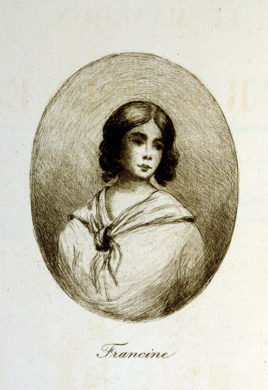 フランスの小説家・詩人であるルイ・アンリ・ミュルジェ（1822-1861）の「フランシーヌのマフ」（Le Manchon de Francine）のためのアンリ・ブーテによる挿絵。 作： アンリ・ブーテ
