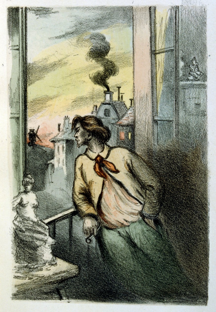 フランスの小説家・詩人であるルイ・アンリ・ミュルジェ（1822-1861）の「フランシーヌのマフ」（Le Manchon de Francine）のためのアンリ・ブーテによる挿絵。 作： アンリ・ブーテ