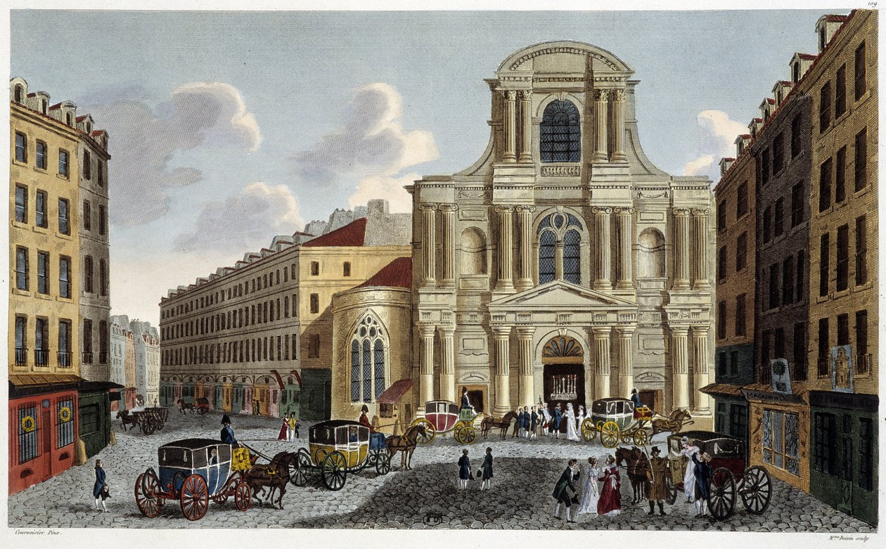 サンジェルヴェー教会（1820年頃） - Courvoisierの「Vues de Paris」にて 作： アンリクルボアジェ-ヴォイシン